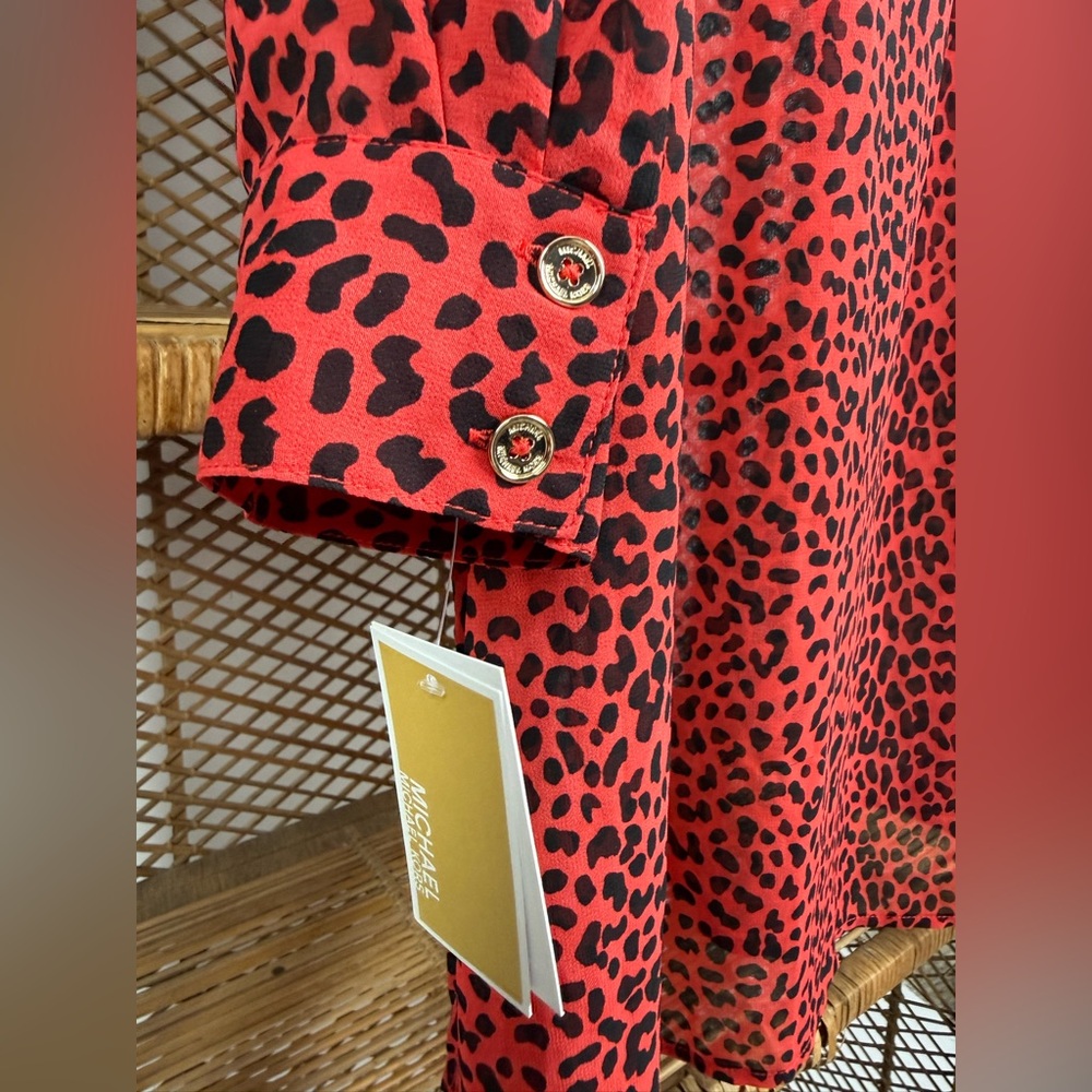 Michael Kors Sheer Animal Print Cover-Up Shirt Sea Coral L NWT Beach Swim - Picture 7 of 7